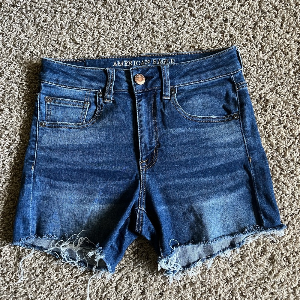 American Eagle High Rise Shortie Denim Shorts Size 6 next level stretch